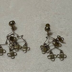 1950s Silver Floral Dangle Earrings - screw on back